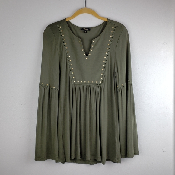 Cupio Olive Green Gold Rivet Detail Tunic … - Picture 1 of 8